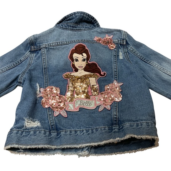 Disney Girl's Size 4 Princess Belle Denim Jacket Distressed Applique Sequins Y2K - Picture 6 of 6
